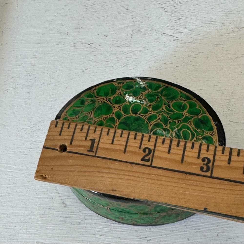 The India Craft House Kashmiri Art Paper Mache & Wood Round Trinket Box Vintage - Picture 12 of 13